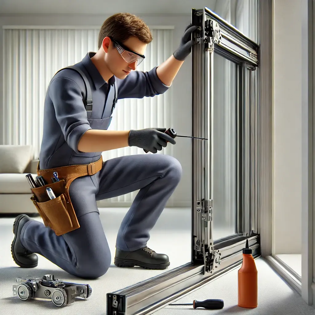Technician performing maintenance on aluminium windows
